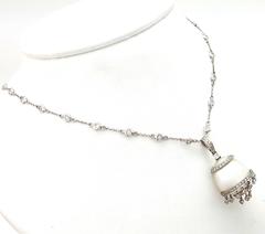 18k White Gold, 1.52 Carat Diamond and Pearl Drop Necklace