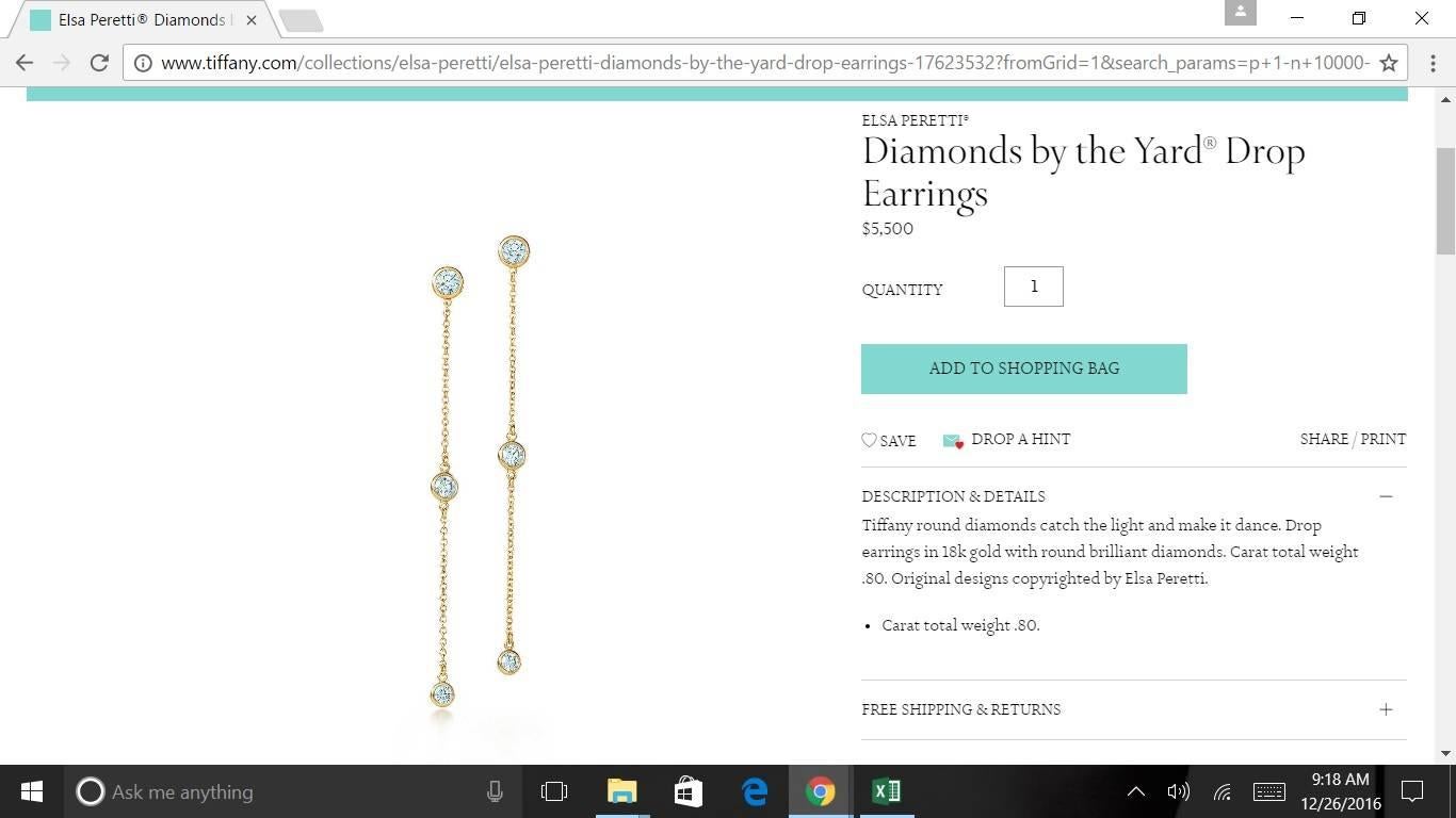 Tiffany & Co. Elsa Peretti Diamonds by the Yard Gold Drop Dangle Earrings For Sale 3