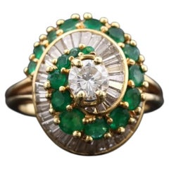 18K 1.23 CTW Diamond and Emerald Swirl cocktail Ring