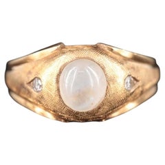 14K Gold 1.85 CT Star Sapphire and Diamond Ring with Florentine Finish