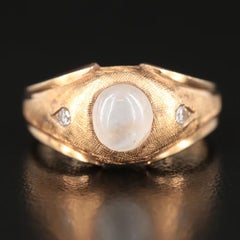 14K Gold 1.85 CT Star Sapphire and Diamond Ring with Florentine Finish