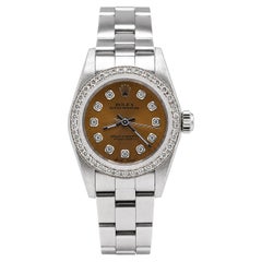 Vintage Rolex Oyster Perpetual Diamond Bezel Brown Dial Stainless Steel Watch
