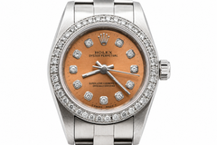 Vintage Rolex Oyster Perpetual Diamond Bezel Brown Dial Stainless Steel Watch