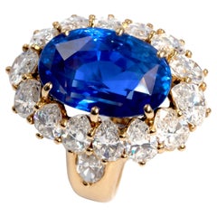 Certified Royal Blue 17.38 Carat Sapphire and Diamond Ring