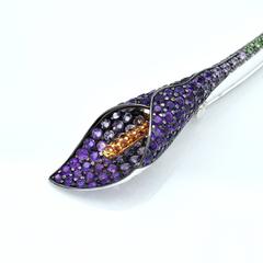 Tsavorite Multicolored Sapphires Gold Flower Brooch