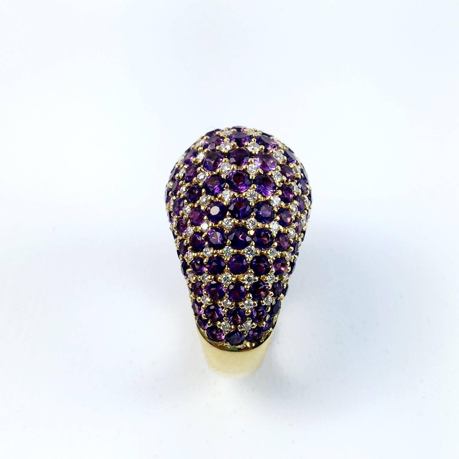Contemporary Purple Sapphire Diamond Gold Domed Cluster Ring