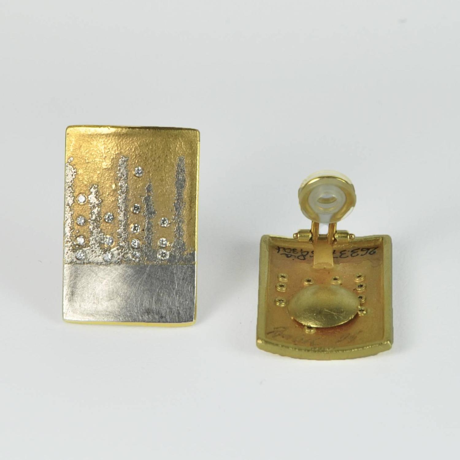 Michael Zobel Diamond Gold Platinum Earrings For Sale at 1stdibs