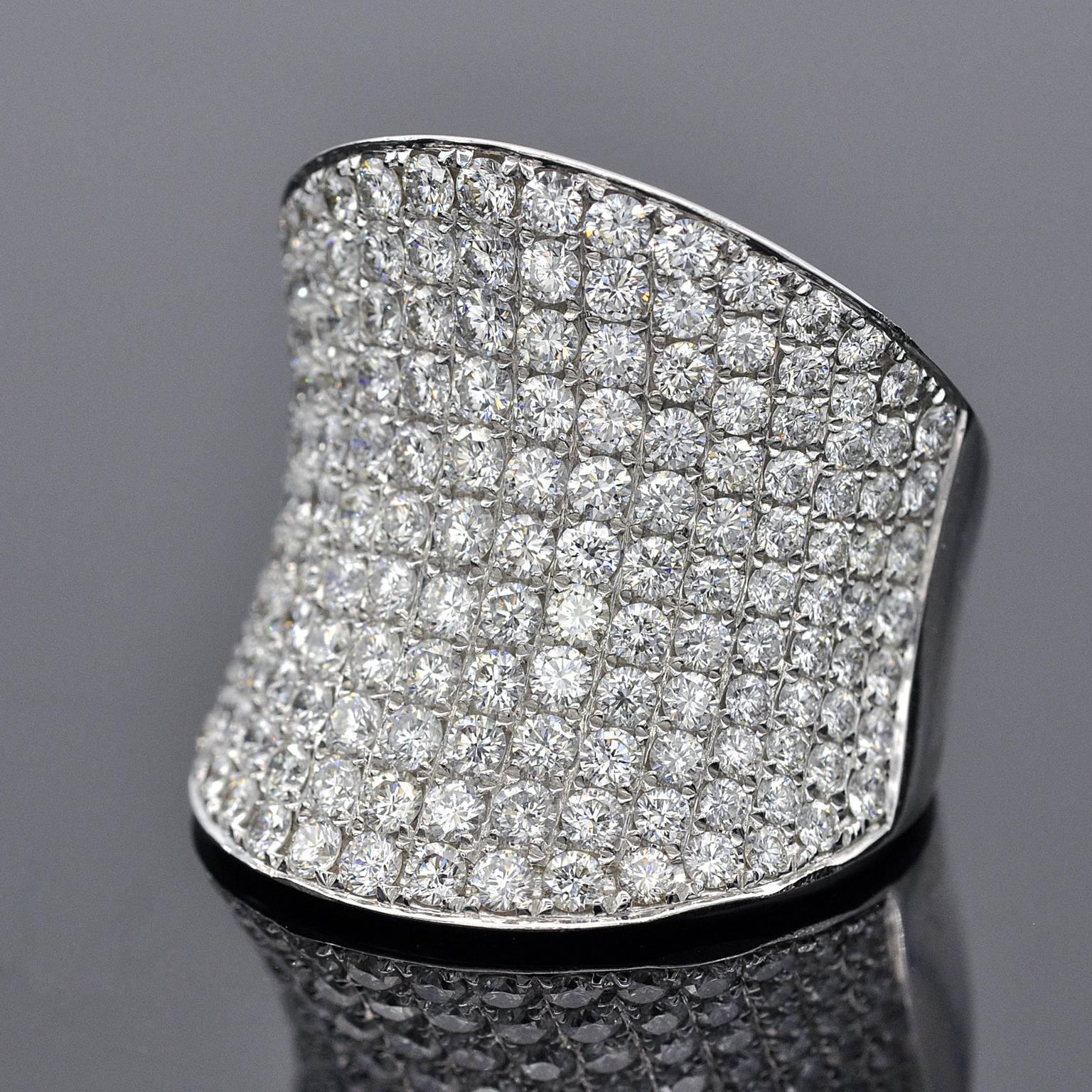 Contemporary Wide Concave Diamond Ring, Pave Set