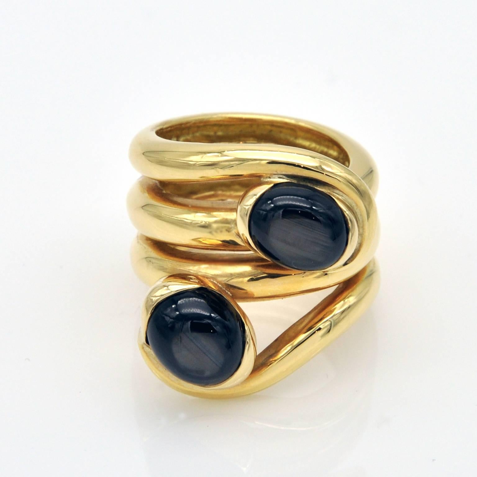 Contemporary Claris-A Black Star Sapphire Gold Ring For Sale