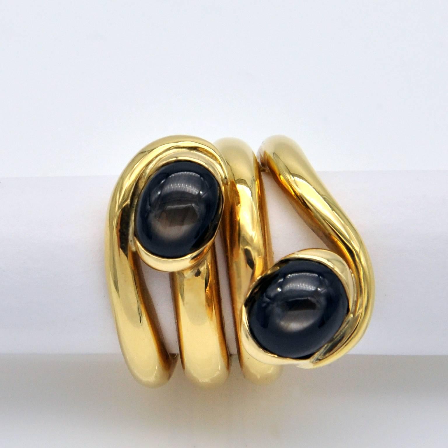 Claris-A Black Star Sapphire Gold Ring In New Condition For Sale In Monte Carlo, MC
