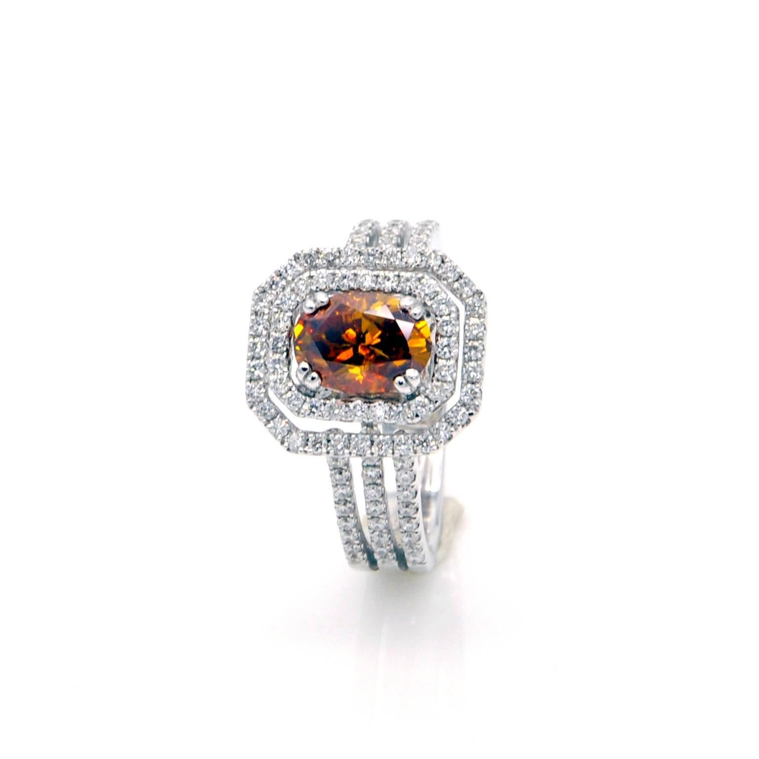 Contemporary HRD Certified Fancy Intense Yellowish Orange Diamond Engagement Ring