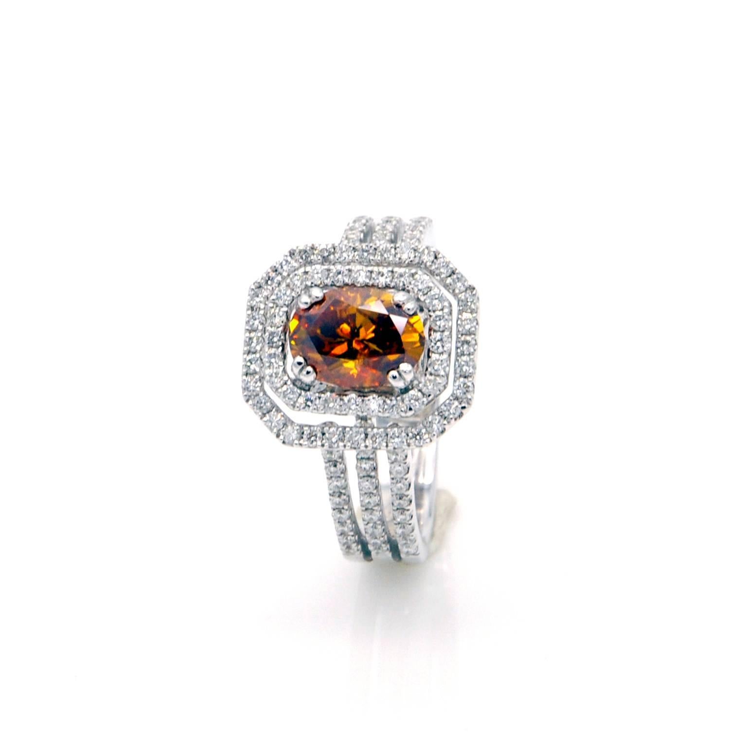 HRD-zertifizierter intensiv gelber und orangefarbener Fancy-Diamant-Verlobungsring Damen