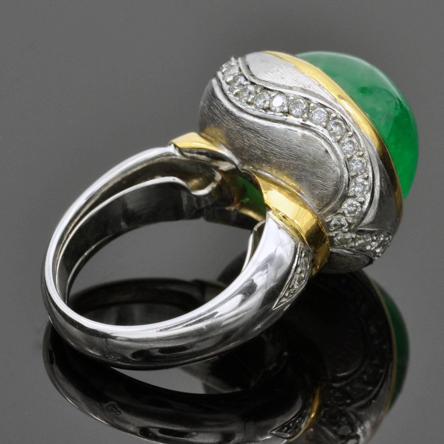 Contemporary Claris-A Emerald Cabochon Diamond Gold Ring