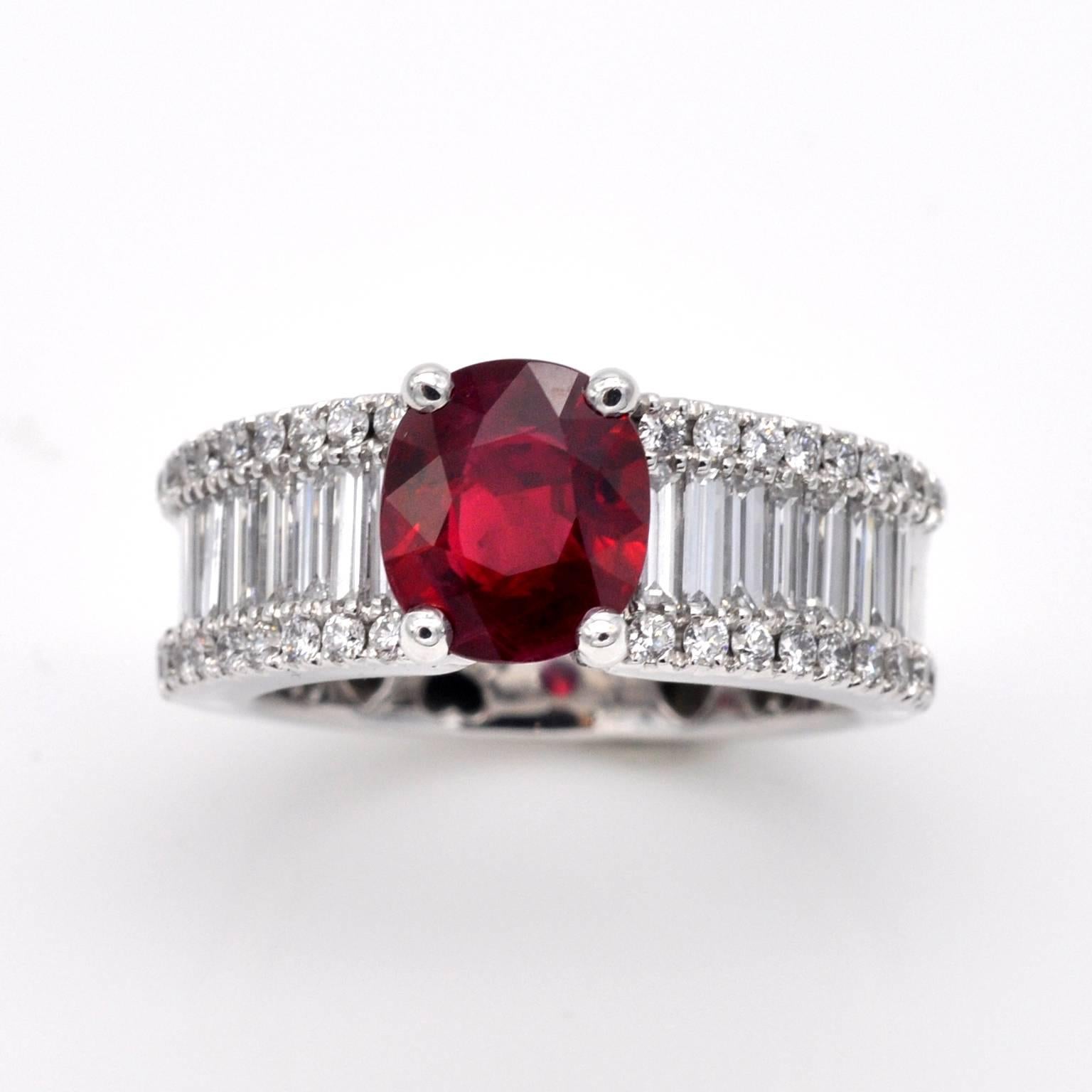 Contemporary Certified Burmese Pigeon-Blood Ruby and  Diamond Engagement Ring
