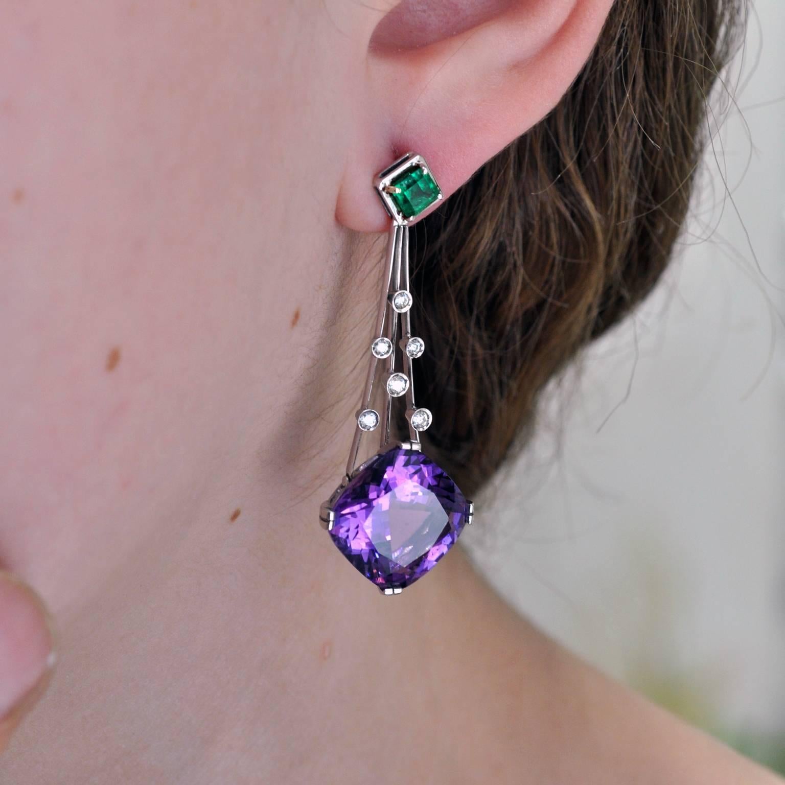 amethyst and emerald earrings