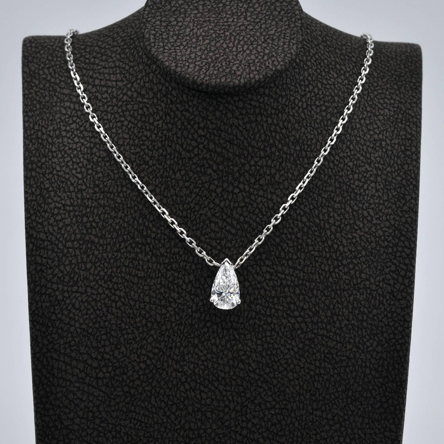 Contemporary 1.12 Carat Pear-Shaped Diamond Gold Solitaire Pendant