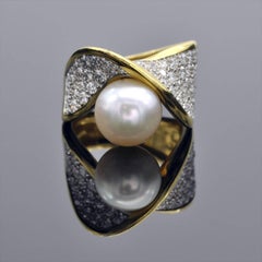 Mikawa by Damiani, Pearl and Diamond Gold Ring