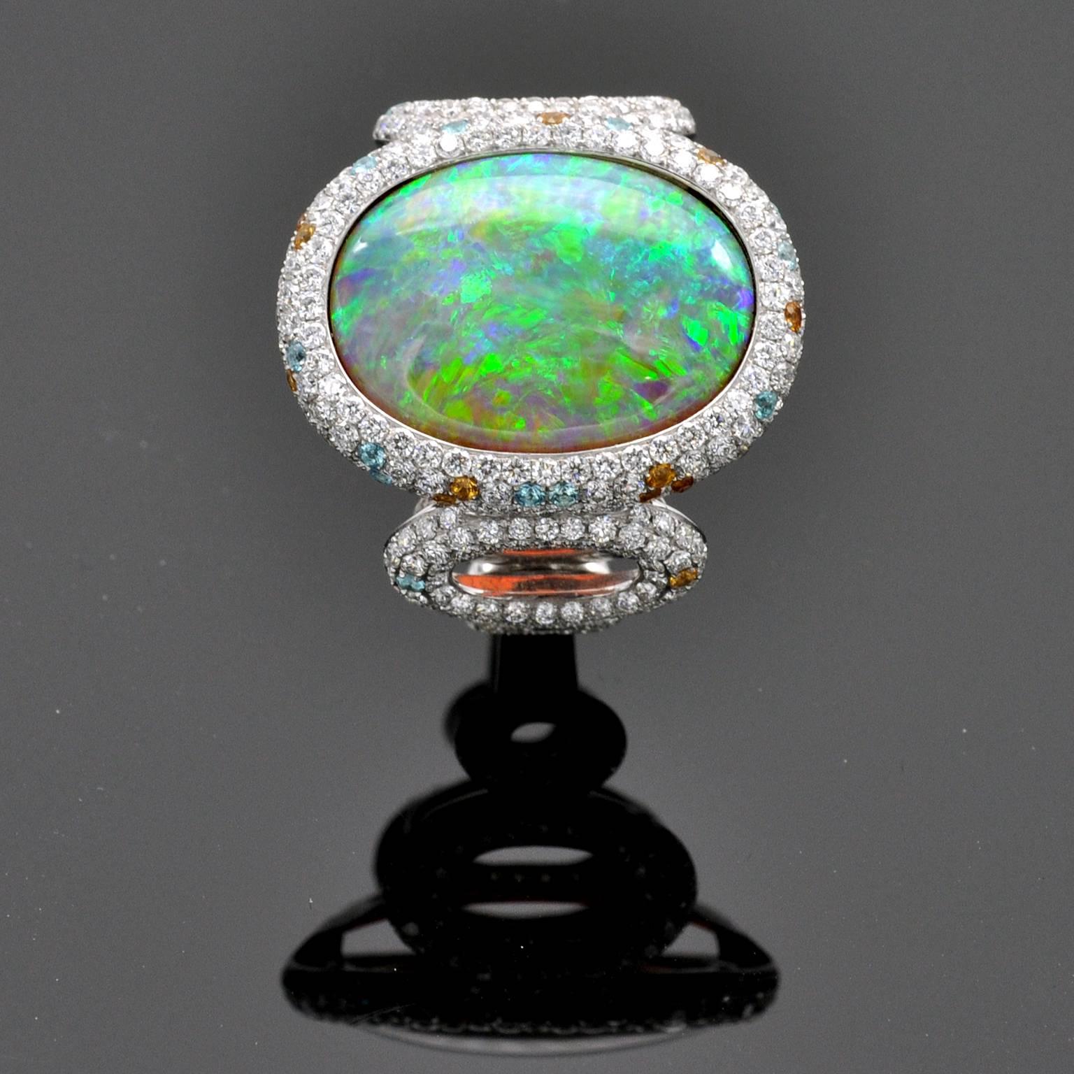 Opal Diamond Pave Gold Ring In New Condition In Monte Carlo, MC