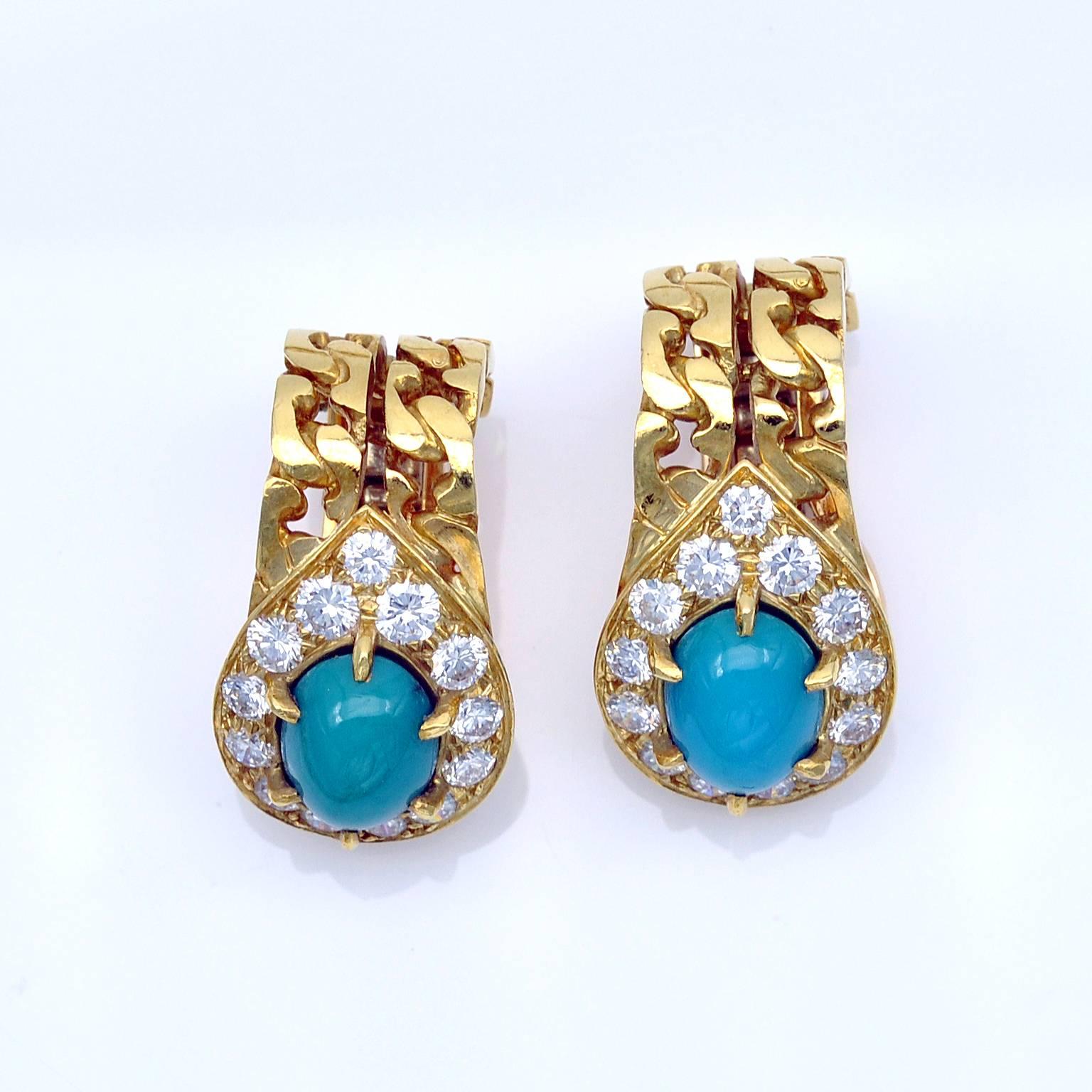 Contemporary Tabbah Turquoise Diamond Gold Necklace and Earrings Set