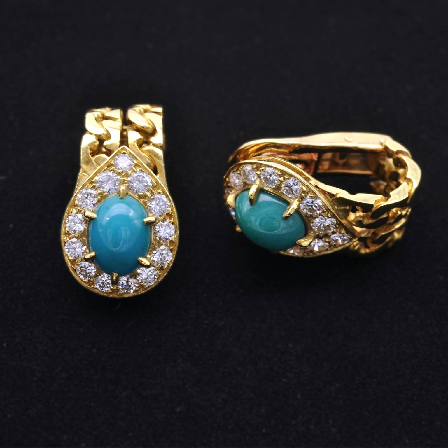 Women's Tabbah Turquoise Diamond Gold Necklace and Earrings Set