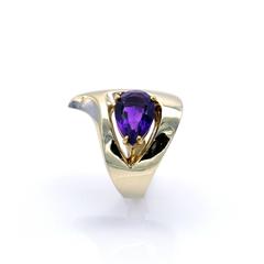 Pear Shaped Amethyst and Gold Modernist Ring