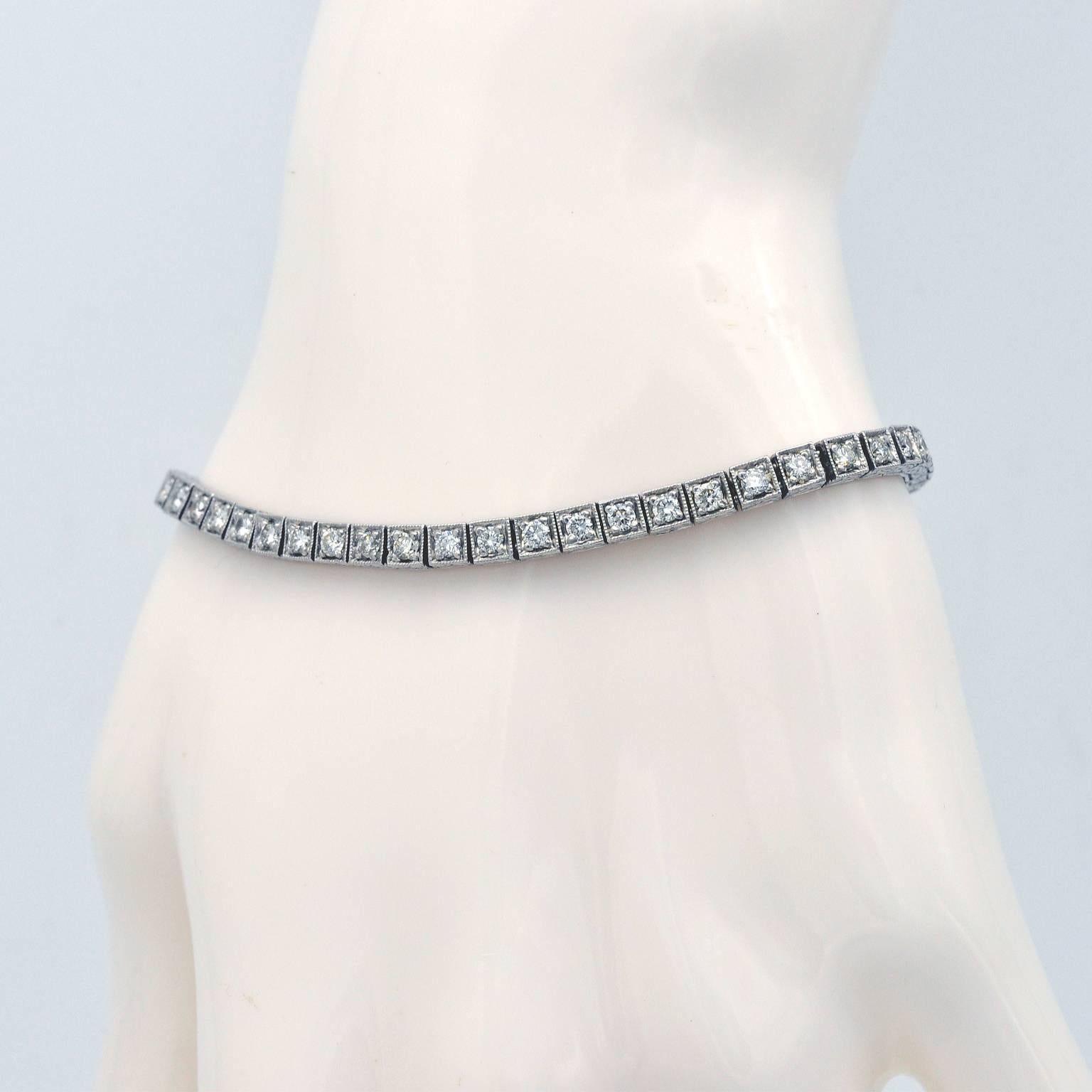 Art Deco Diamond Platinum Line Bracelet 1