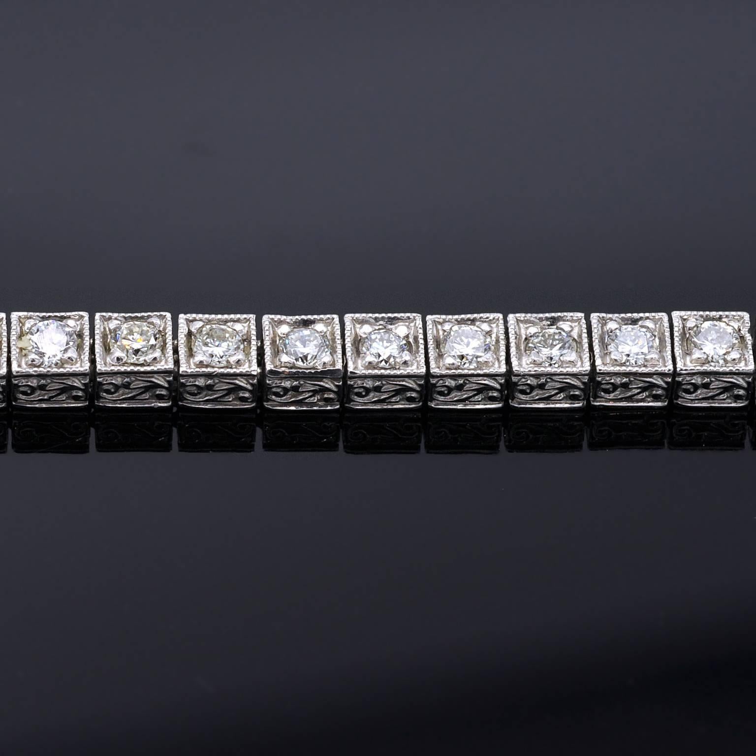 Art Deco Diamond Platinum Line Bracelet In Excellent Condition In Monte Carlo, MC