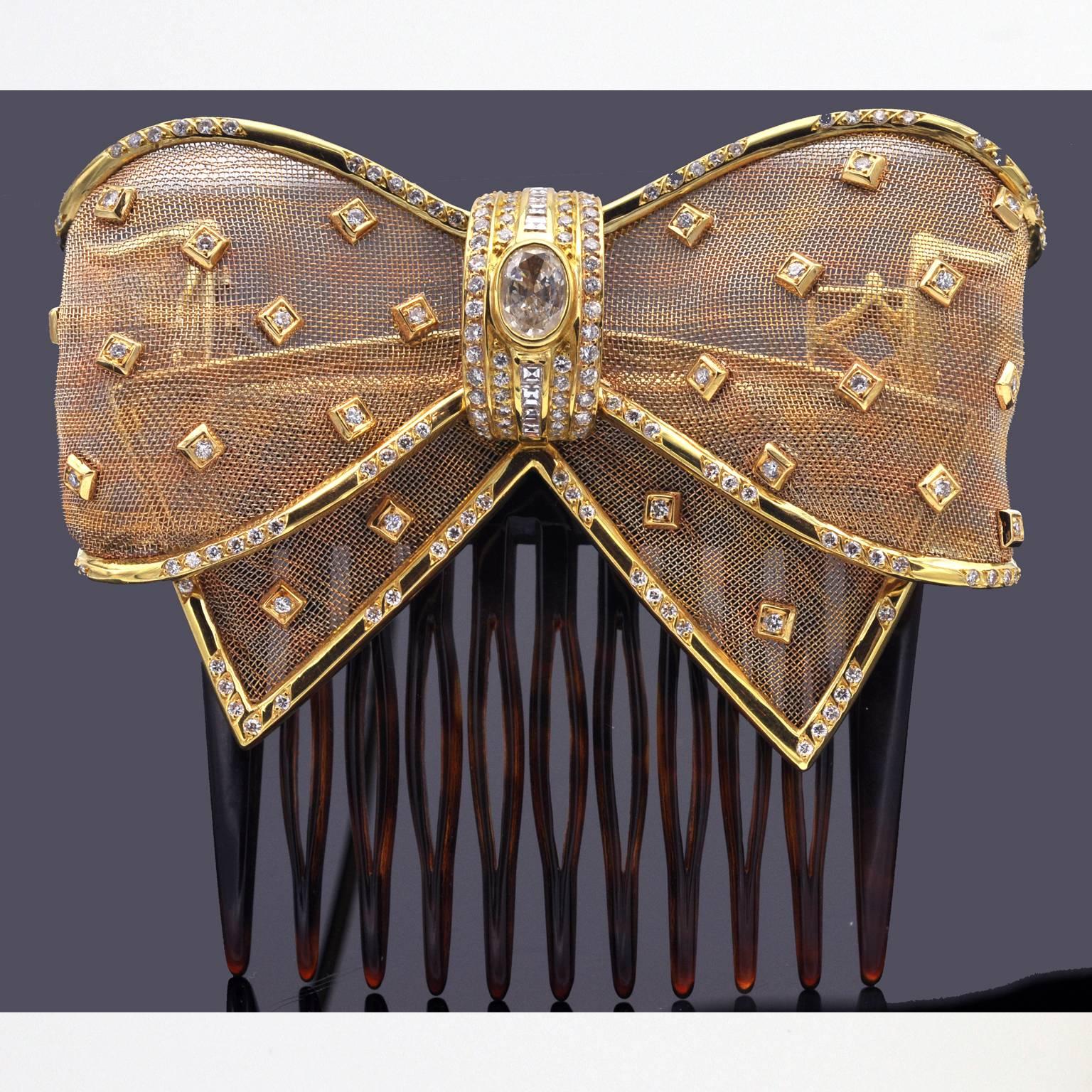 Modern Diamond and Gold Brooch / Comb