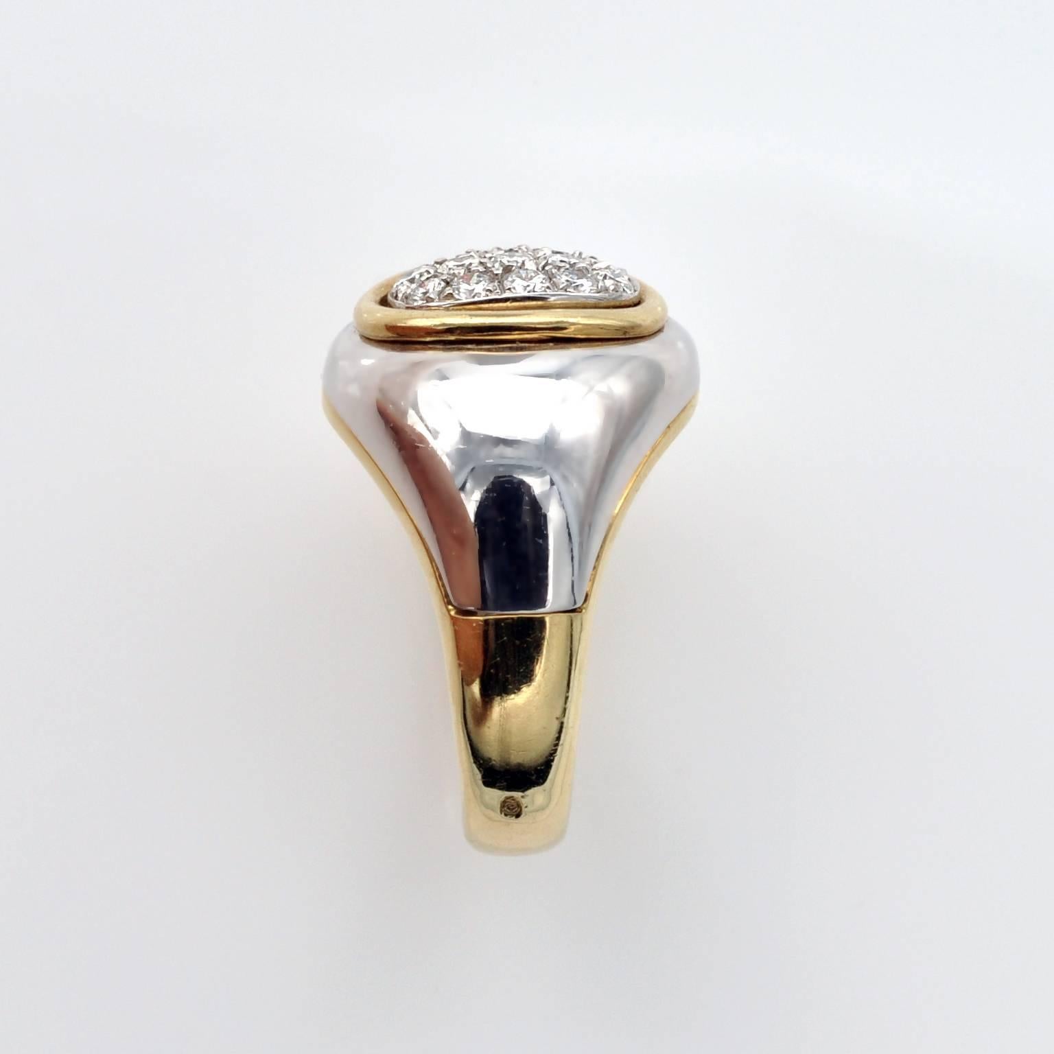 Contemporary Modern Diamond White and Yellow Gold Ring