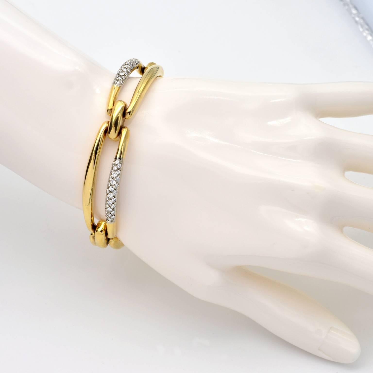 Brilliant Cut Diamond White and Yellow Gold Bracelet For Sale