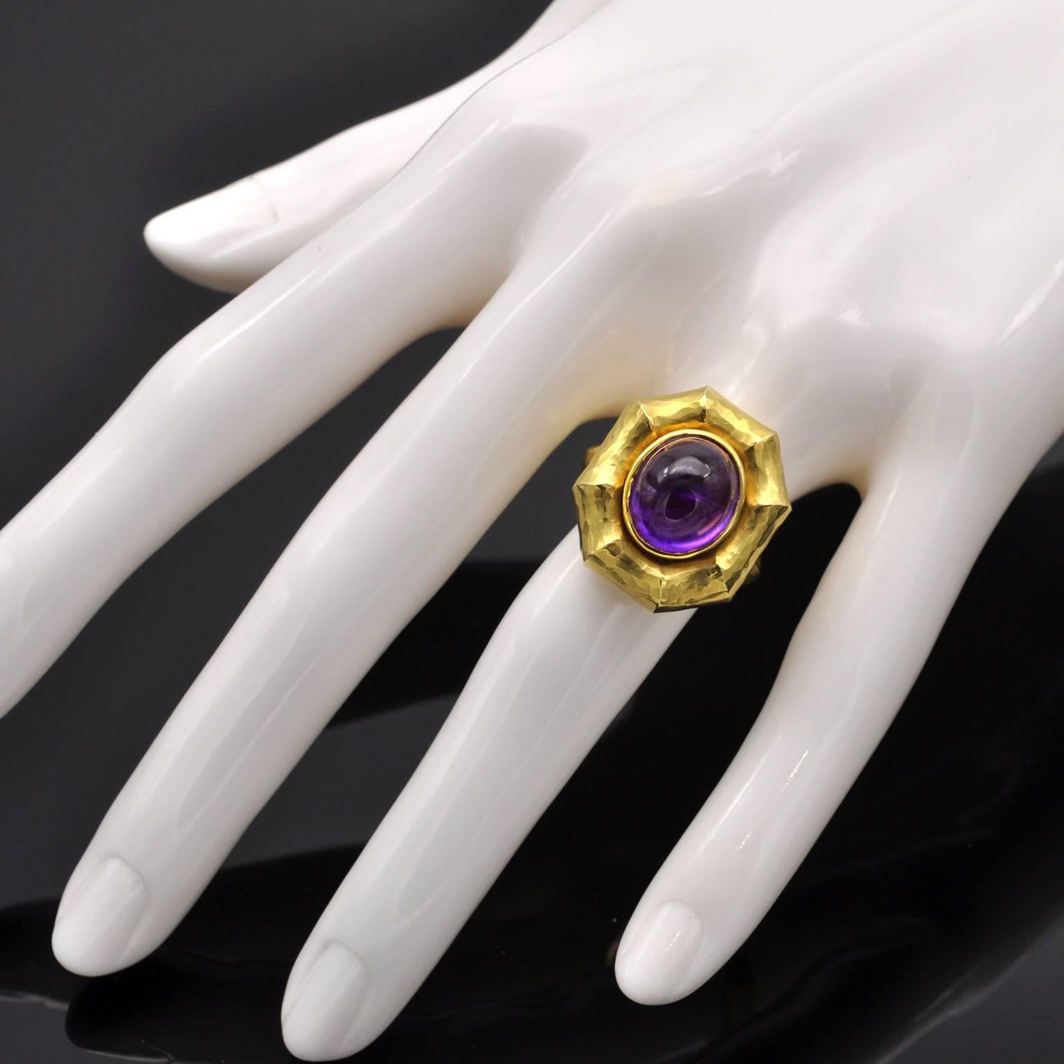 Amethyst Hammered Gold Earring and Ring Set In New Condition In Monte Carlo, MC