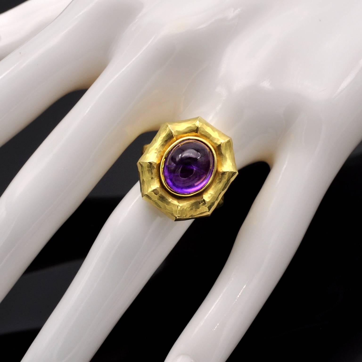 Women's Amethyst Hammered Gold Earring and Ring Set