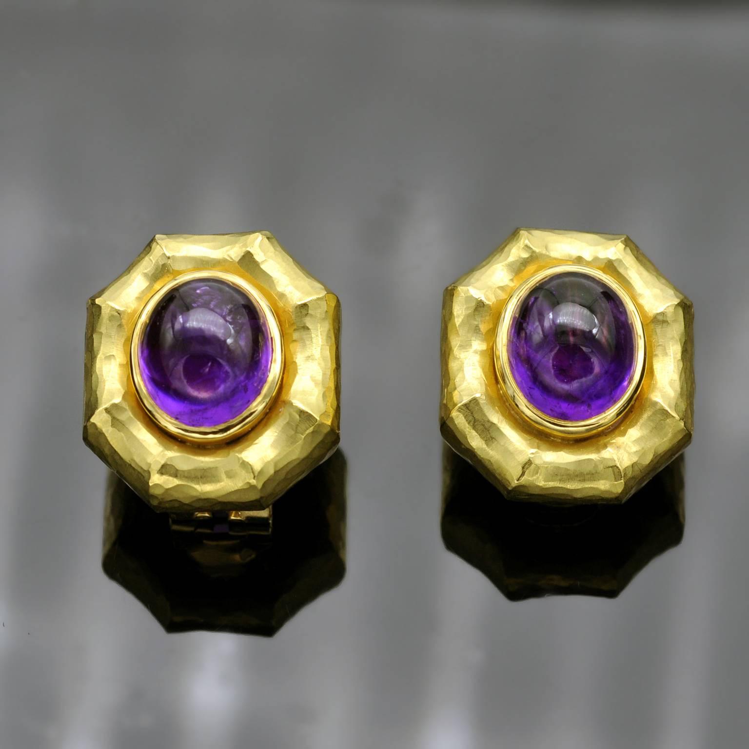 Greek Revival Amethyst Hammered Gold Earring and Ring Set