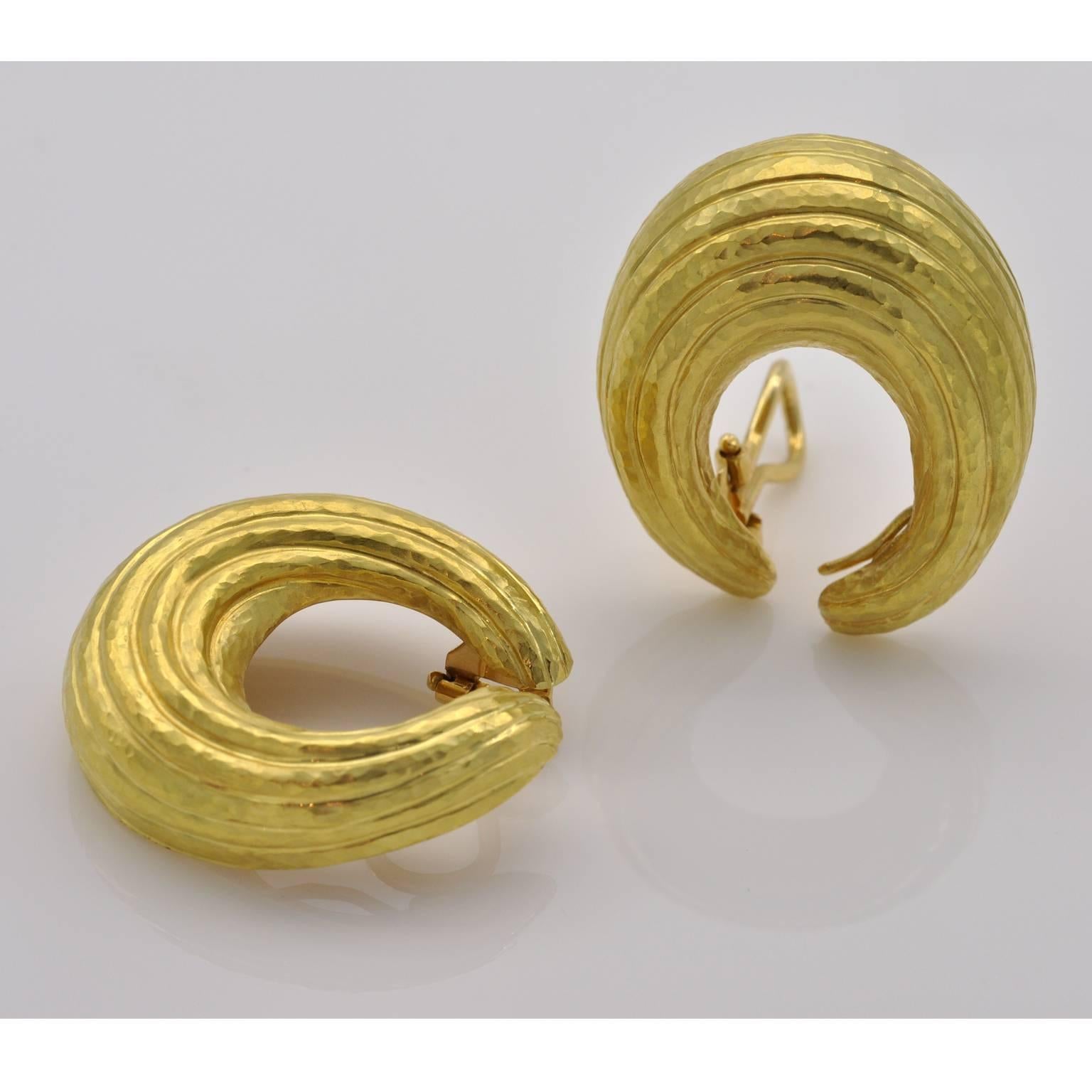 Contemporary Hammered Gold Hoop Earrings For Sale
