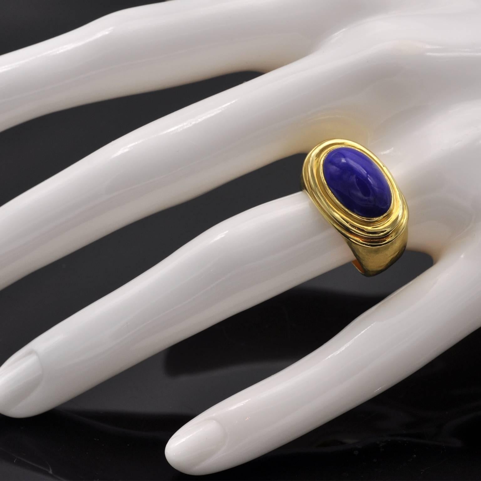 Women's or Men's Hammered Gold and Lapis Lazuli Ring