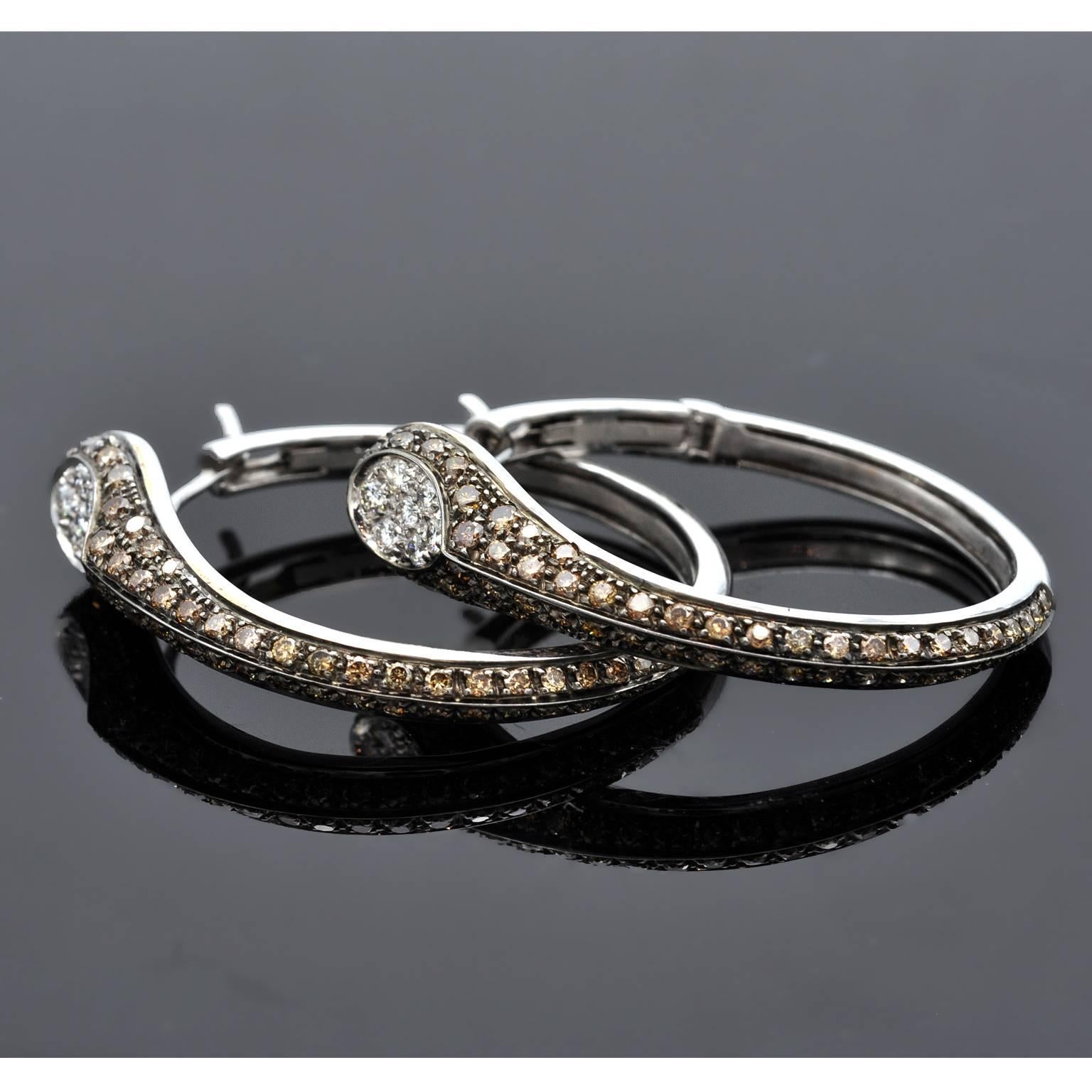 Contemporary Diamond Gold Hoop Earrings For Sale