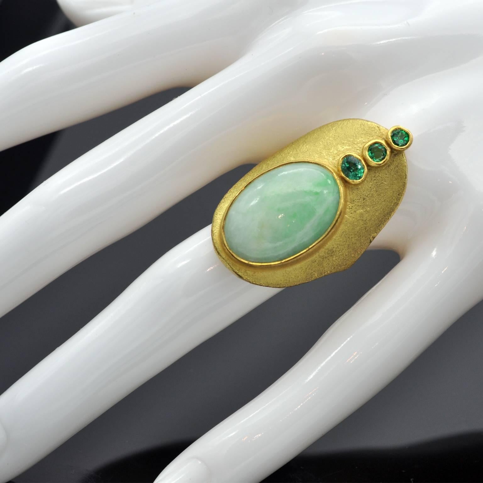 Modernist Zobel Jade and Emerald Gold Ring