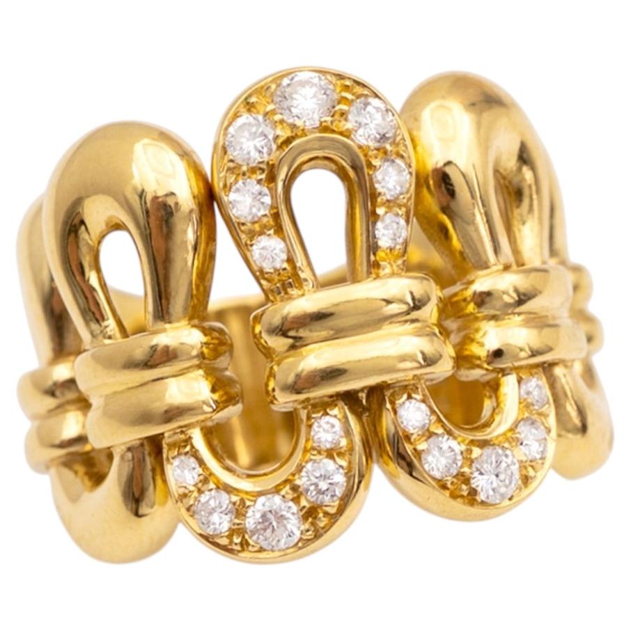 Italian Diamond Sculptural 18k Yellow Gold Cocktail Ring