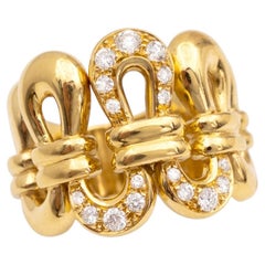 Italian Diamond Sculptural 18k Yellow Gold Cocktail Ring