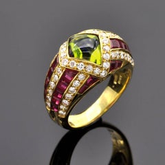 Peridot Ruby and Diamond Gold Ring