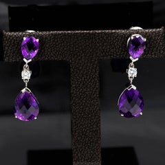 Amethyst Diamond Gold Earrings