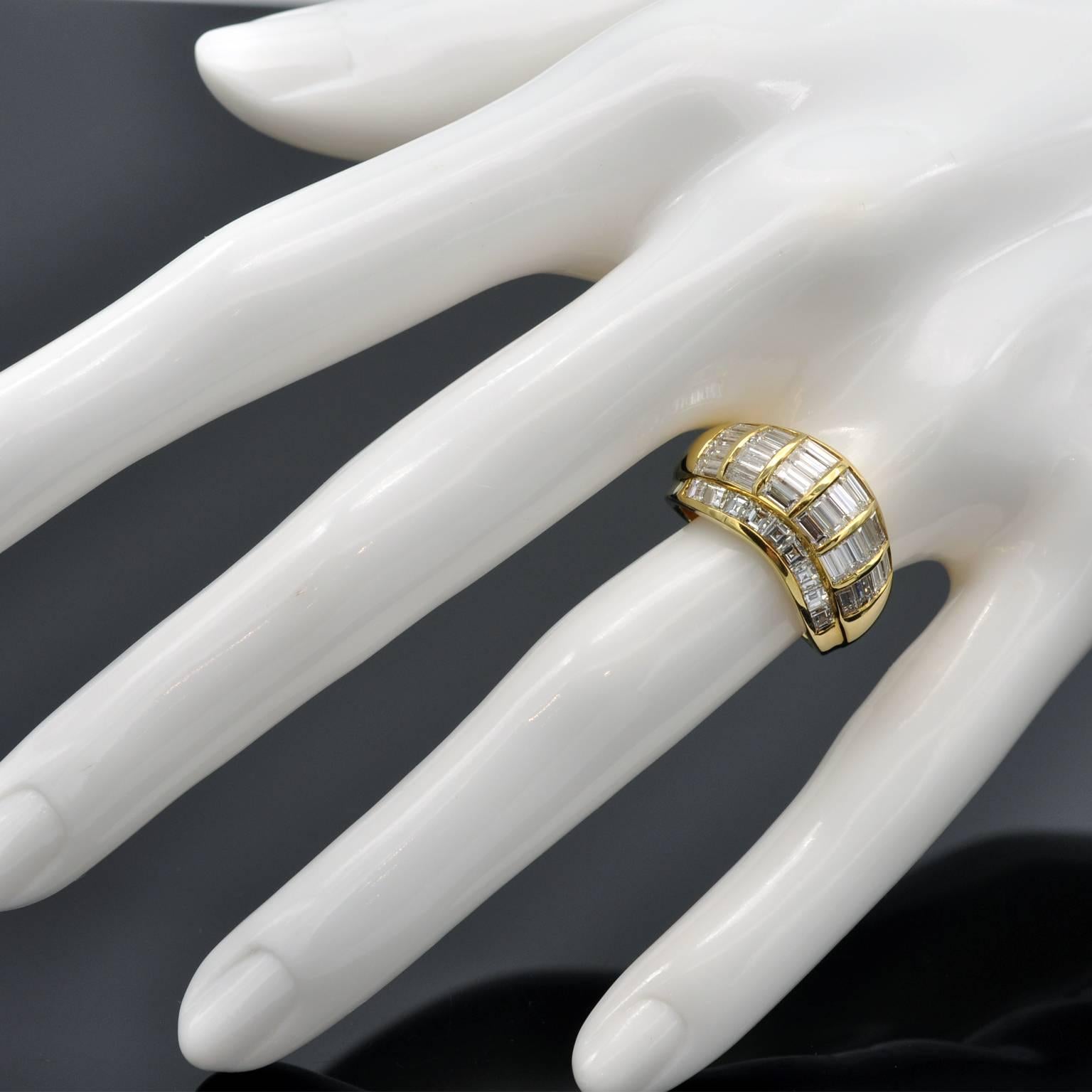 Contemporary Diamond Baguettes and Gold Band Ring For Sale