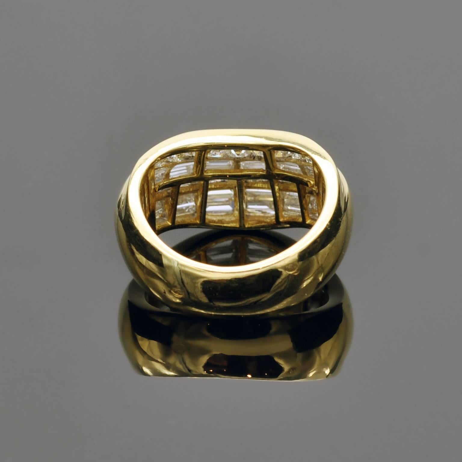 Contemporary Diamond Baguettes and Gold Band Ring For Sale