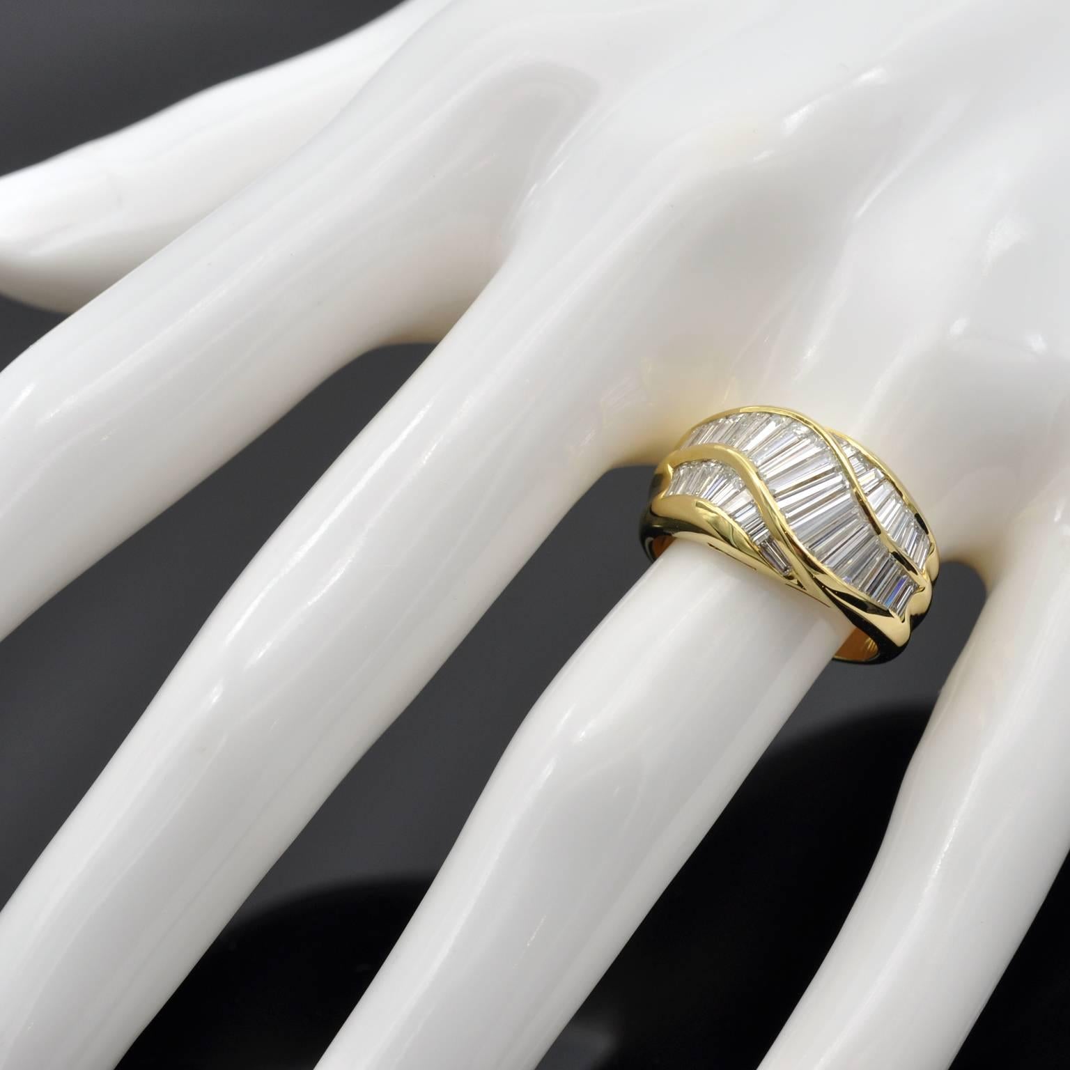 Contemporary Diamond Baguette Yellow Gold Ring For Sale