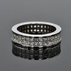 Invisible-Set Princess-Cut Diamond White Gold Wedding Ring