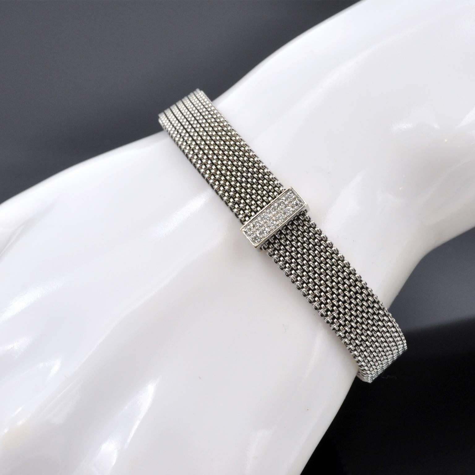 Contemporary Diamond Steel and White Gold Spring Bracelet