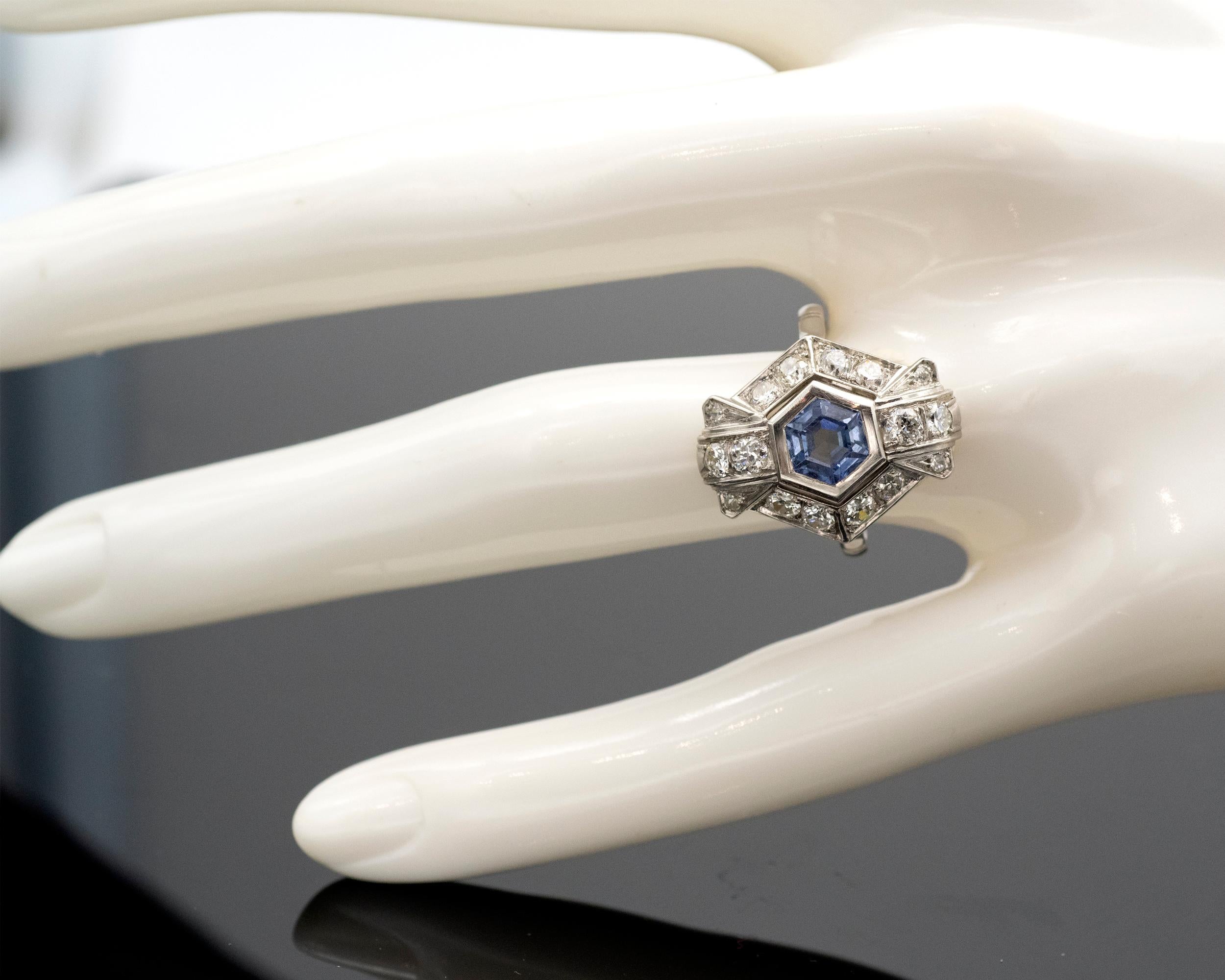 Art Deco Sapphire and Diamond Platinum Ring 1