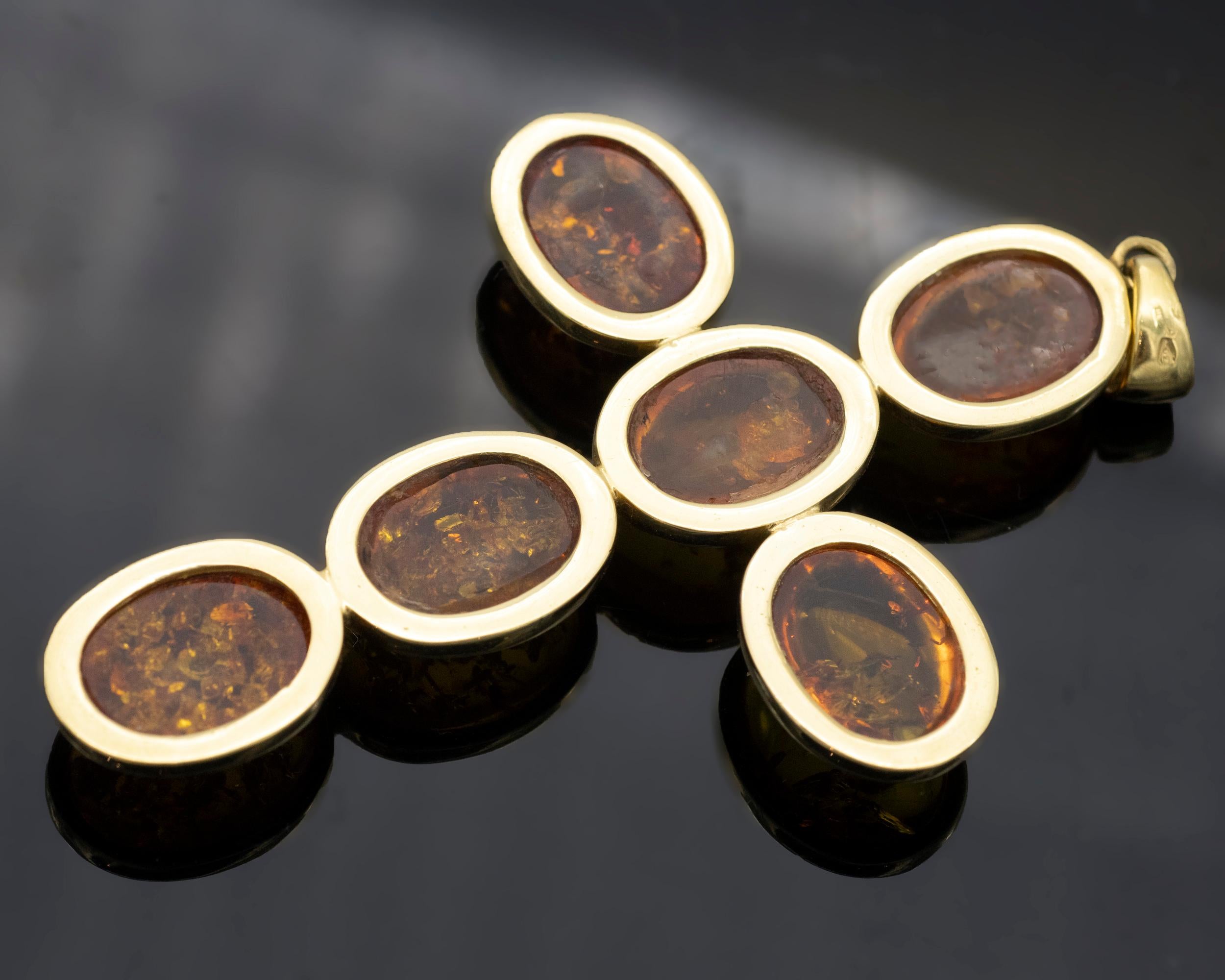Modern Large Amber and 18 Karat Gold Cross Pendant