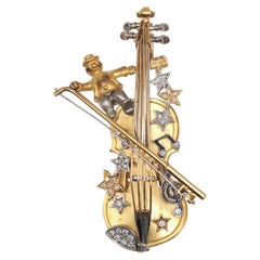1990s Show Yamagata Diamond Violin Brooch in Platinum and 18K Gold