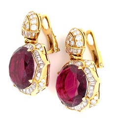 Bulgari Bvlgari 18k Yellow Gold Rubellite Tourmaline and Diamond Lotus Earrings